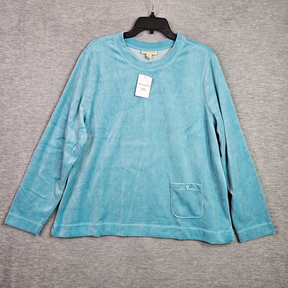 Appleseed's Women Sz XL Light Aqua Velour Long Sleeve Soft Casual Sweatshirt